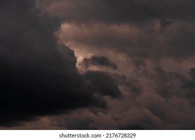 The Sky Is Covered With Dark, Ominous Clouds. They Herald The Onset Of Intense Rainfall And The Threat Of Violent Weather Phenomena.