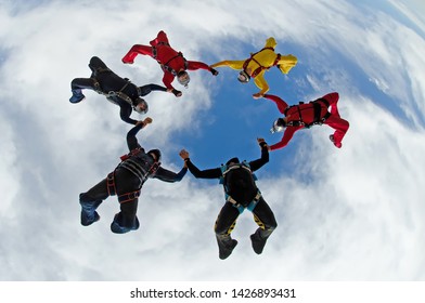 Sky Dive Team Work Low Angle View
