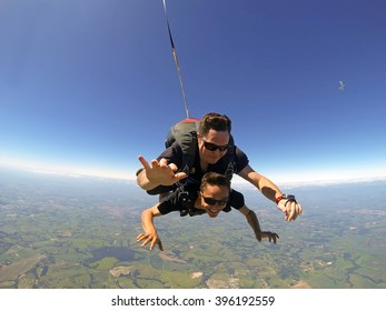 Sky Diving Tandem Friends Joyful