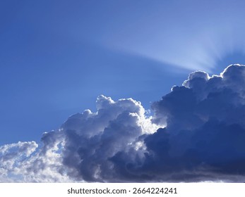 Sky dramatic clouds and sun rays.