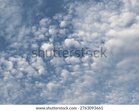 The sky is filled with a dense pattern of small, puffy clouds spread evenly across a blue backdrop. The clouds appear textured and clustered, creating a soft, dappled effect overhead.