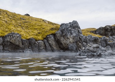 Sky Lagoon in Iceland. Geothermal spa with heated water on cold day - Shutterstock ID 2262941541