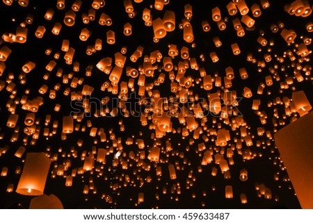 Sky lanterns, flying lanterns, floating lanterns, hot-air balloons Loy Krathong Festival in Chiang Mai Thailand