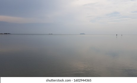 Sky Mirror With The Distant Island In The Straits Of Malacca Near Kuala Selangor Malaysia