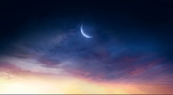 Sky Night Stars And Moon, Islamic Night, Sunset, Twilight