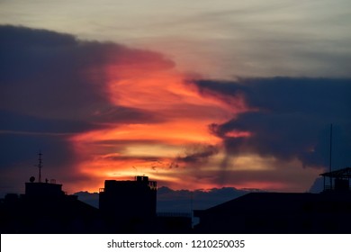 The sky with orange clouds