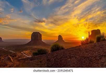 Sky over the canyon desert at dawn. Canyon desert at dawn. Beautiful sunrise over canyon desert. Desert at dawn - Shutterstock ID 2191345471