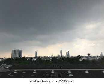 The sky is overcast with raining