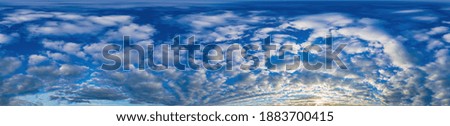sky panorama with clouds without ground, for easy use in 3D graphics and panorama for composits in aerial and ground spherical panoramas as a sky dome