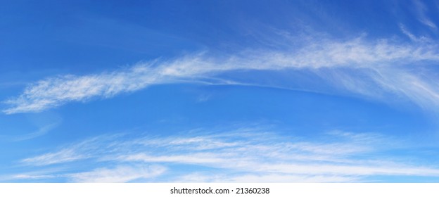 Sky Panorama.  Early Morning With Light Fluffy Clouds.