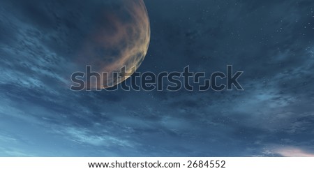 Sky with planet an stars render