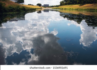 Sky Reflected Off Of Trinity River In Downtown Fort Worth