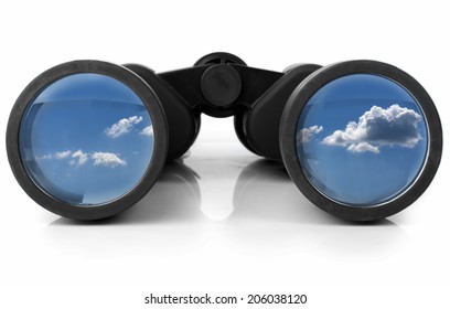 The sky reflected in a pair of new binoculars