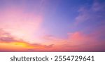 Sky Summer Sunset Background with Nature Light and clouds on Colorful Orange Pink and Blue Fantasy Sunrise Sky, Beautiful Horizon Dusk Sky in the Evening, Panoramic View  