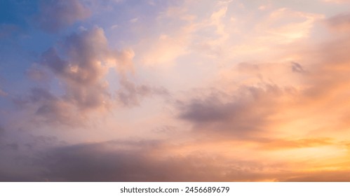 Sky Sunset Cloud Sunrise background Blue Gold Sun Clear Horizon Beauty Sunny Day Light View Clean Bright Cloudy Nature Summer Heaven Wallpaper Cloudscape Outdoor High Sunlight Fluffy Landscape. - Powered by Shutterstock