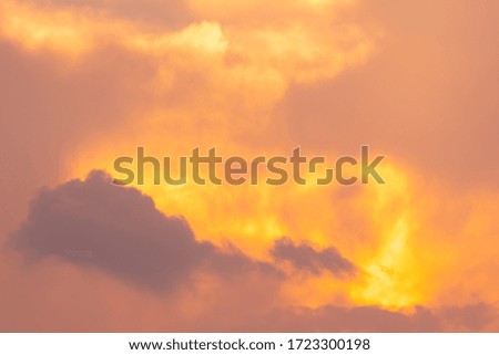 Sky sunset of sunshine and cloud, bright twilight background. Everything lies above surface atmosphere outer space is sky. Cloud is aerosol comprising visible mass liquid, for creative design graphic