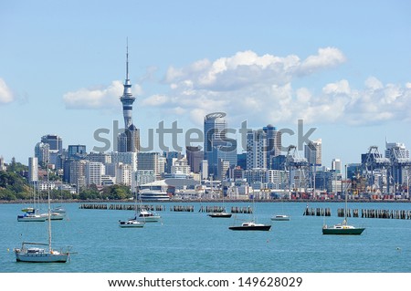 Sky tower in a sunny day, North Island, New Zealand