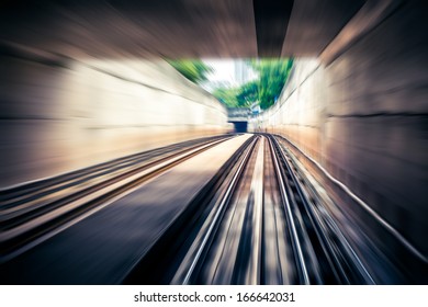 Sky Train Through The Tunnel,motion Blur