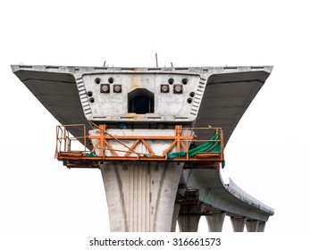 Sky Train Under Construction Isolated On White Background.