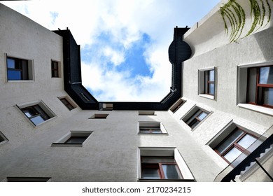 Sky view from the bottom of the building.