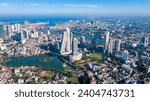 Sky view of the Colombo city, Sri Lanka, aerial view, clear sky, morning scenery