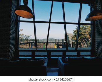 Sky view, outside of window.