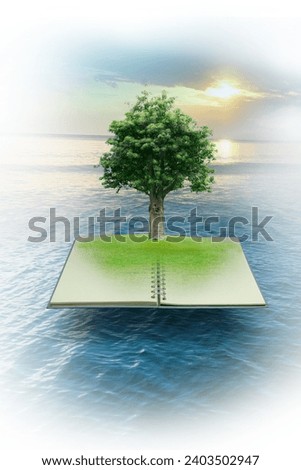The sky, water, and books are like the roots of a tree of knowledge, sprouting insights and understanding.