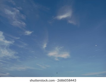 ​Blue Sky, Wispy Clouds, Distant Moon.