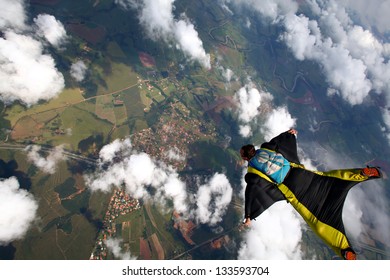 Skydive Flying Wing Suit Over The Clouds