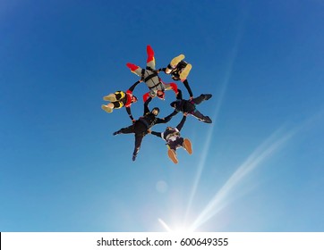 Skydive hybrid formation low angle view