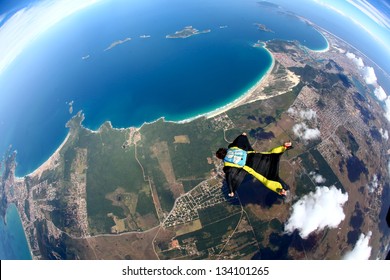 Skydive Wing Suit At The Beach