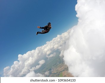 Skydiver Cloudscape Speed Dive To The Ground