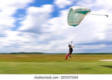 Skydiver landing on a high perfomance canopy on a high speed