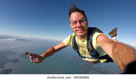 Skydiver Self Portrait Over The Beach