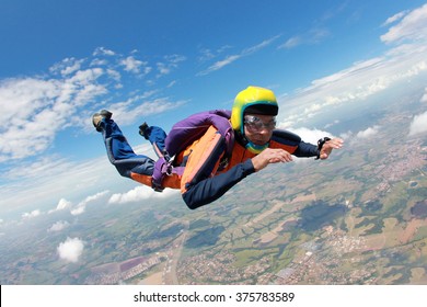 Skydiving Courageous Middle-aged Man