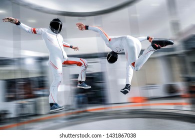 Skydiving. I Flying In Wind Tunnel.Indoor Skydiving New  Sport In Flight Technology. 