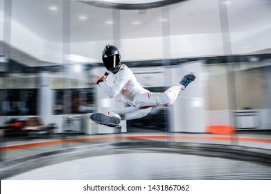 Skydiving. I Flying In Wind Tunnel.Indoor Skydiving New  Sport In Flight Technology. 