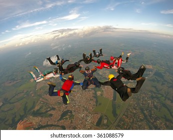 Skydiving Group Of Friends Team Work