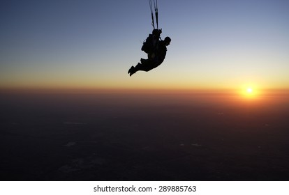 Skydiving Landscape Opening At The Sunset