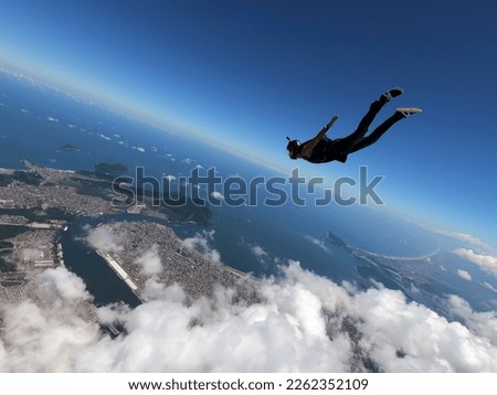 Skydiving over the Santos Port, São Paulo state, Brazil.