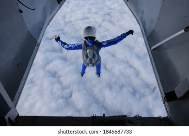 Skydiving. A Skydiver Has Just Jumped Out Of A Plane.