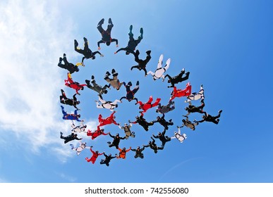 Skydiving Team Work Low Angle View