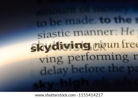 skydiving word in a dictionary. skydiving concept.