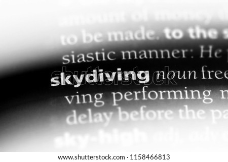 skydiving word in a dictionary. skydiving concept.