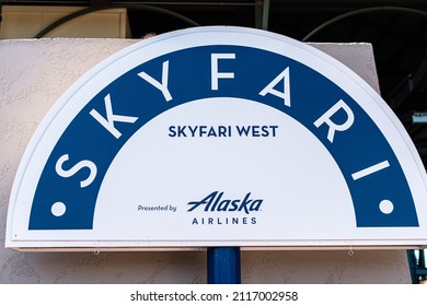 Skyfari Sign Near Overhead Gondola Lift In San Diego Zoo - San Diego, California, USA - 2021