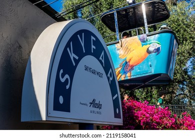 Skyfari Sign Near Overhead Gondola Lift In San Diego Zoo - San Diego, California, USA - 2021