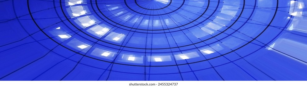 Skylight. Abstract modern architecture of hi-tech dome. Close-up of interior. Round structure of ceiling and roof. Minimal futuristic office background. Regular geometric pattern of concentric circles - Powered by Shutterstock