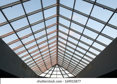 Skylight Ceiling At Dusk In Commercial Office Or Industrial Building