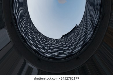 Skylight. Curved wall. Abstract modern architecture. Close-up fragment of interior. Round structure of ceiling and roof. Minimal futuristic office building background. Geometric composition of dome. - Powered by Shutterstock