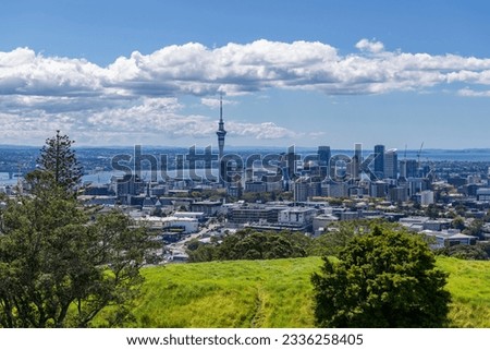 The skyline of Auckland, seen from Mount Eden, New Zealand
